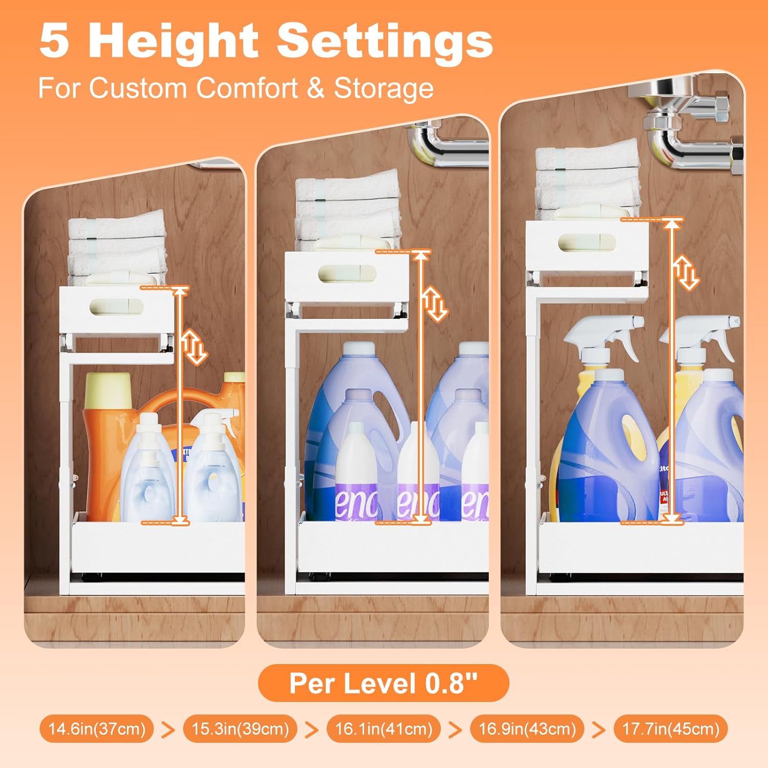 🧺 Organizador Metálico Extensible Bajo Lavatrastos de 2 Niveles con Gavetas Deslizables - Imagen 4