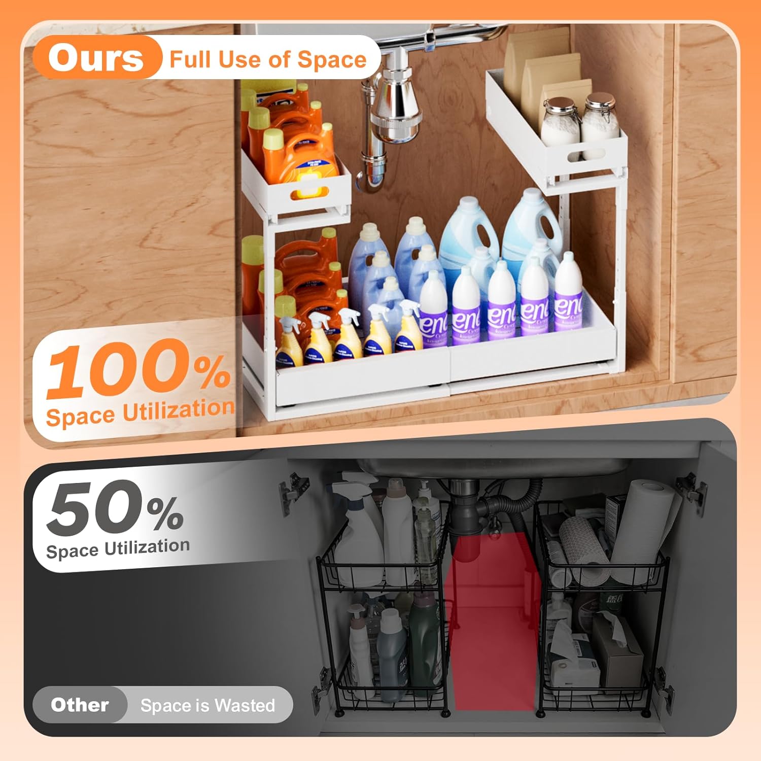 🧺 Organizador Metálico Extensible Bajo Lavatrastos de 2 Niveles con Gavetas Deslizables - Imagen 5