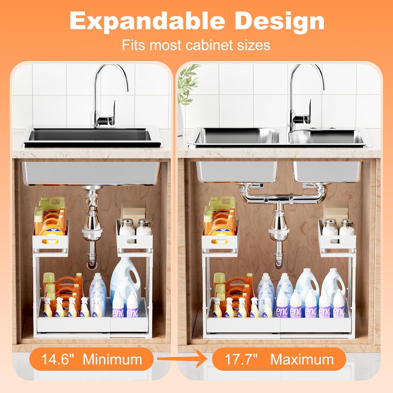 🧺 Organizador Metálico Extensible Bajo Lavatrastos de 2 Niveles con Gavetas Deslizables - Imagen 6