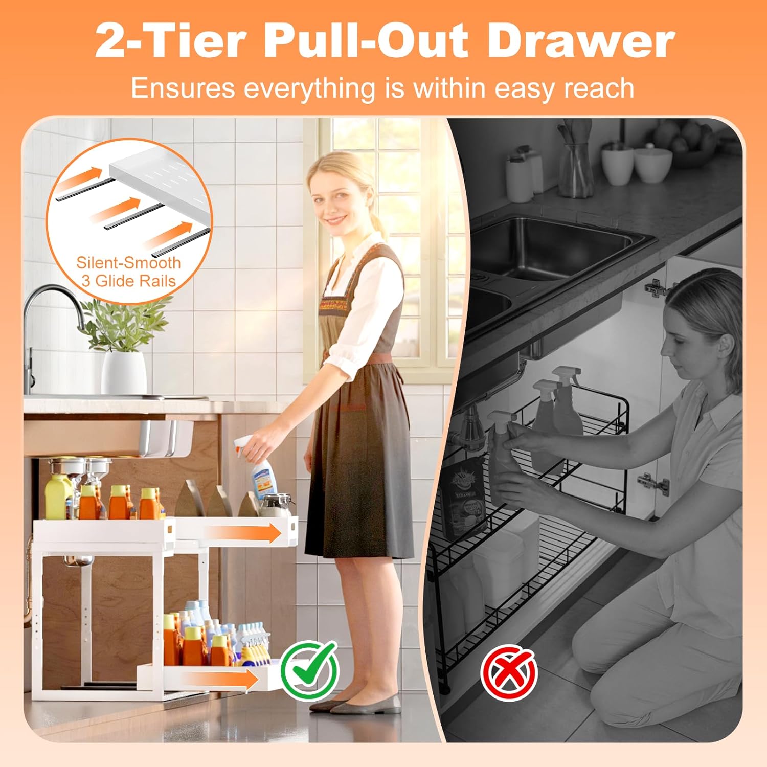 🧺 Organizador Metálico Extensible Bajo Lavatrastos de 2 Niveles con Gavetas Deslizables - Imagen 7