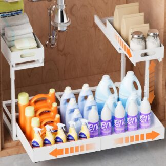 🧺 Organizador Metálico Extensible Bajo Lavatrastos de 2 Niveles con Gavetas Deslizables