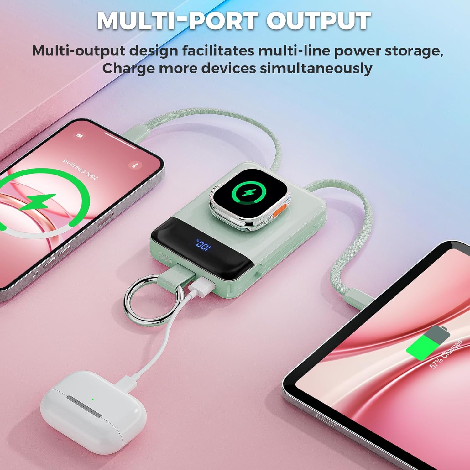 Cargador Portátil 5000mAh con Cables Integrados y Carga Rápida ⚡ - Imagen 2