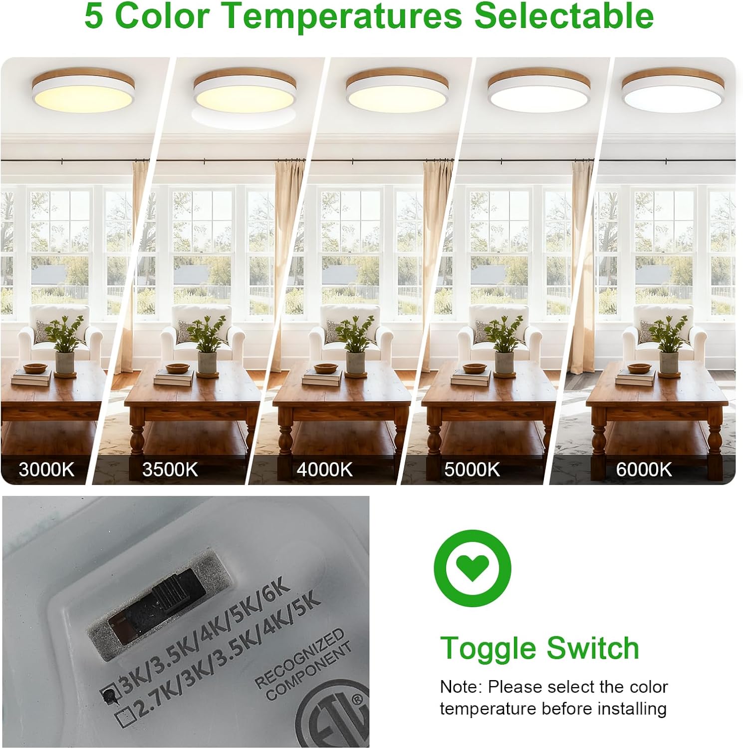 Lámpara de Techo LED de Madera Regulable 12 pulgadas - Imagen 2
