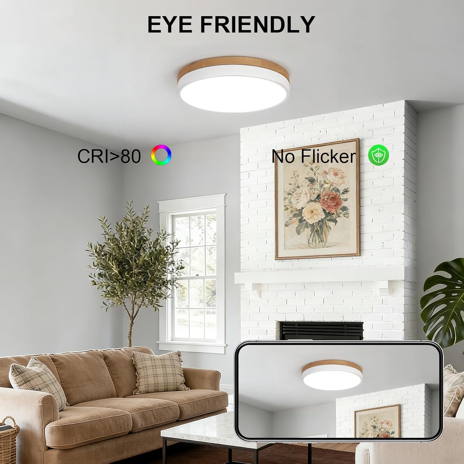Lámpara de Techo LED de Madera Regulable 12 pulgadas - Imagen 5
