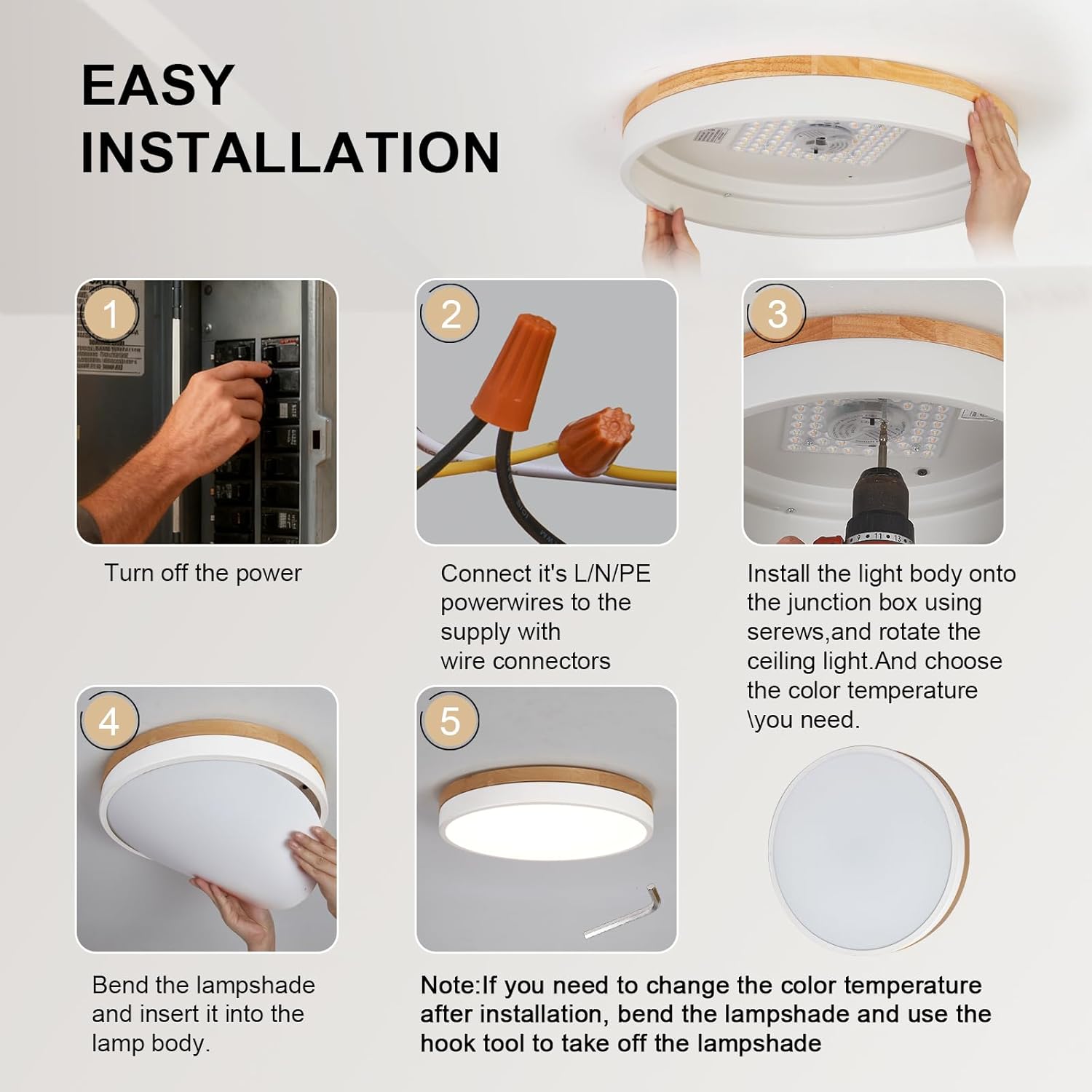 Lámpara de Techo LED de Madera Regulable 12 pulgadas - Imagen 8