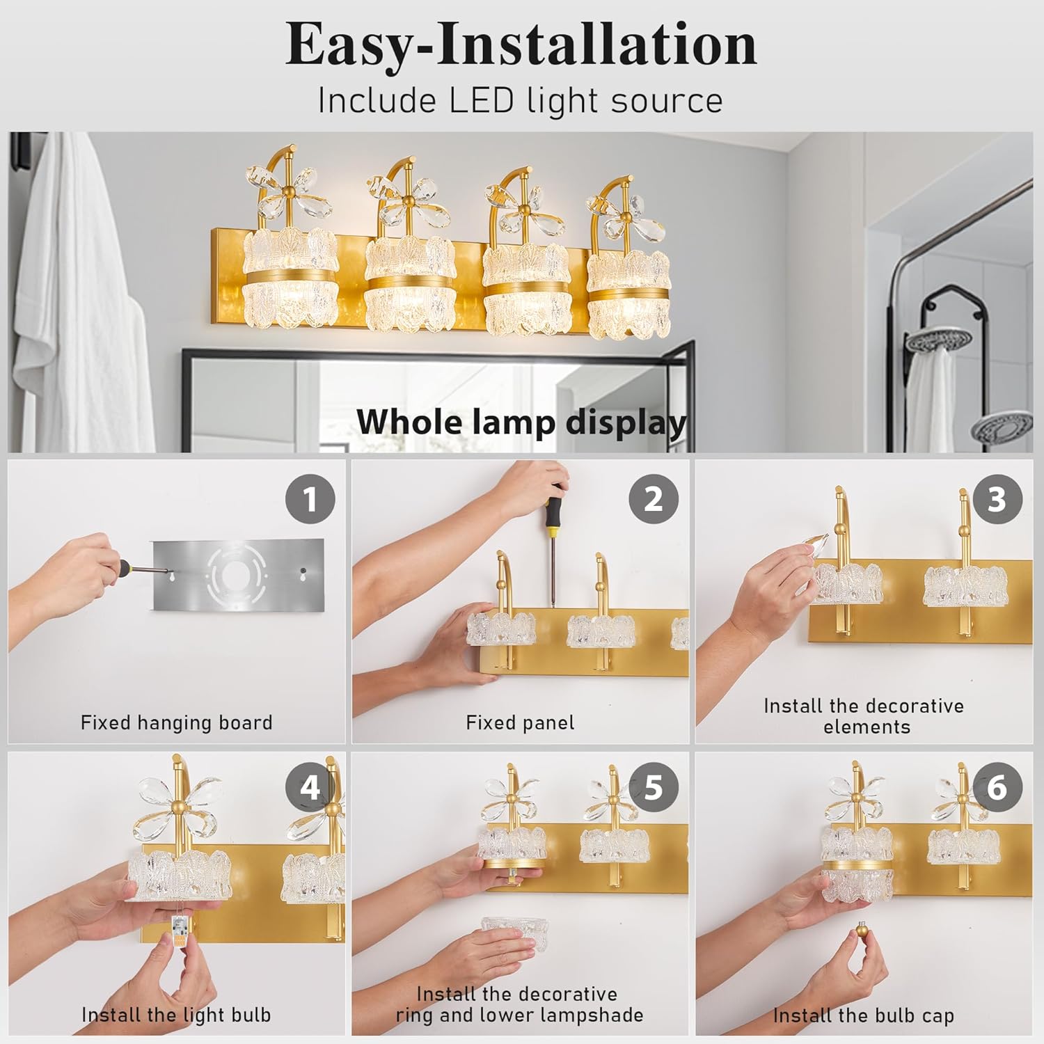 Luz de Vanidad de Baño Dorada con Pantallas Acrílicas - Imagen 7