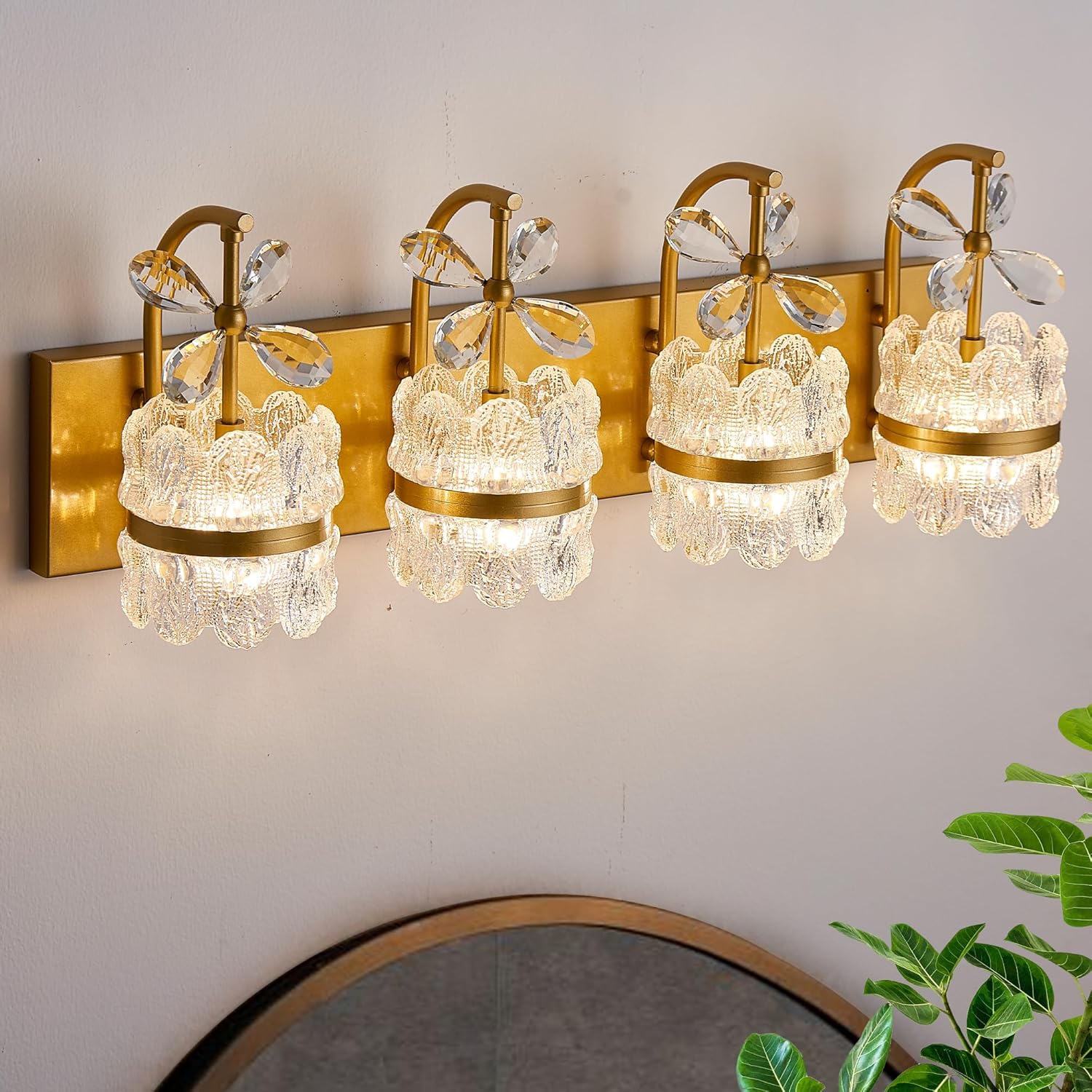 Luz de Vanidad de Baño Dorada con Pantallas Acrílicas