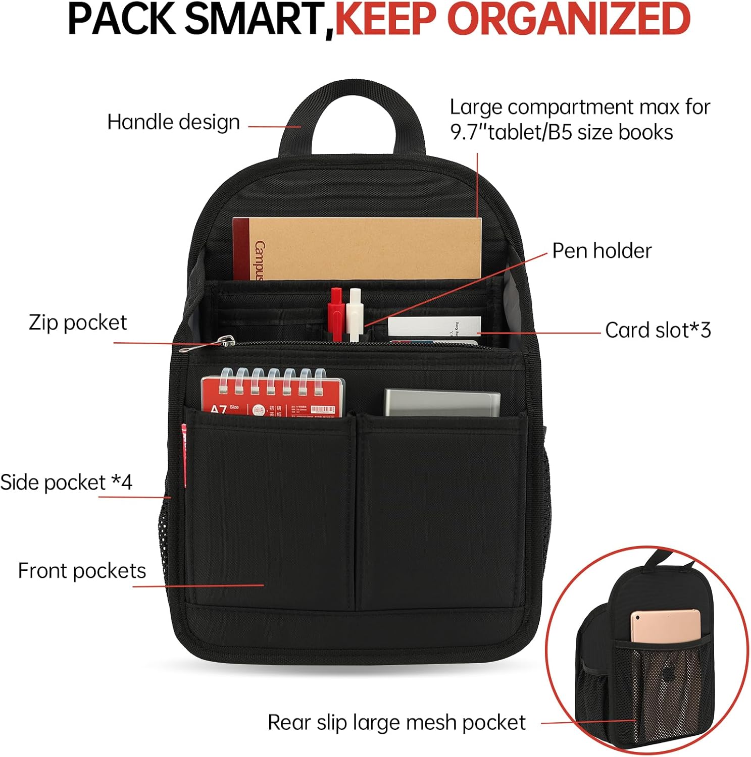Organizador de Mochila Mini Premium con 19 Bolsillos - Imagen 3