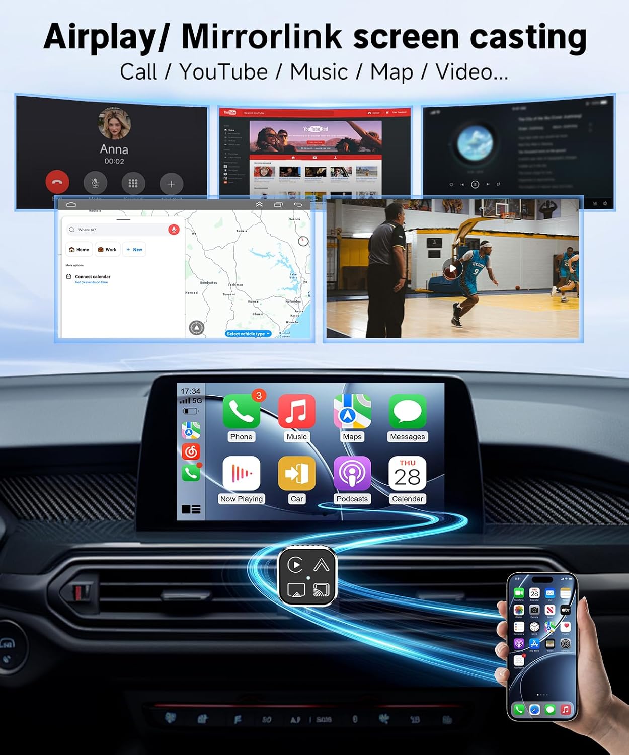 Adaptador CarPlay Inalámbrico 4 en 1 para iPhone y Android 🚗 - Imagen 5