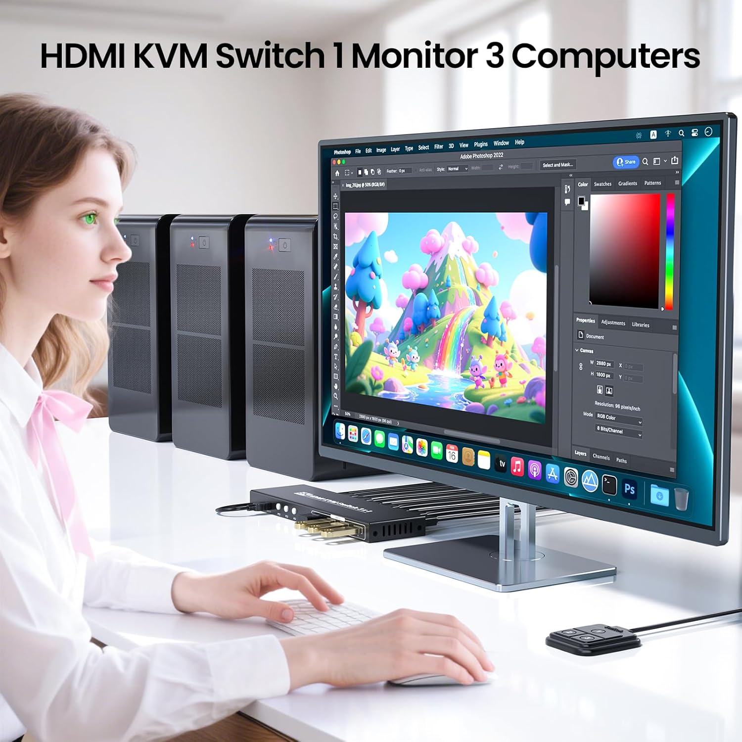 Conmutador KVM HDMI 8K60Hz 4K120Hz para 3 Computadoras - Imagen 2