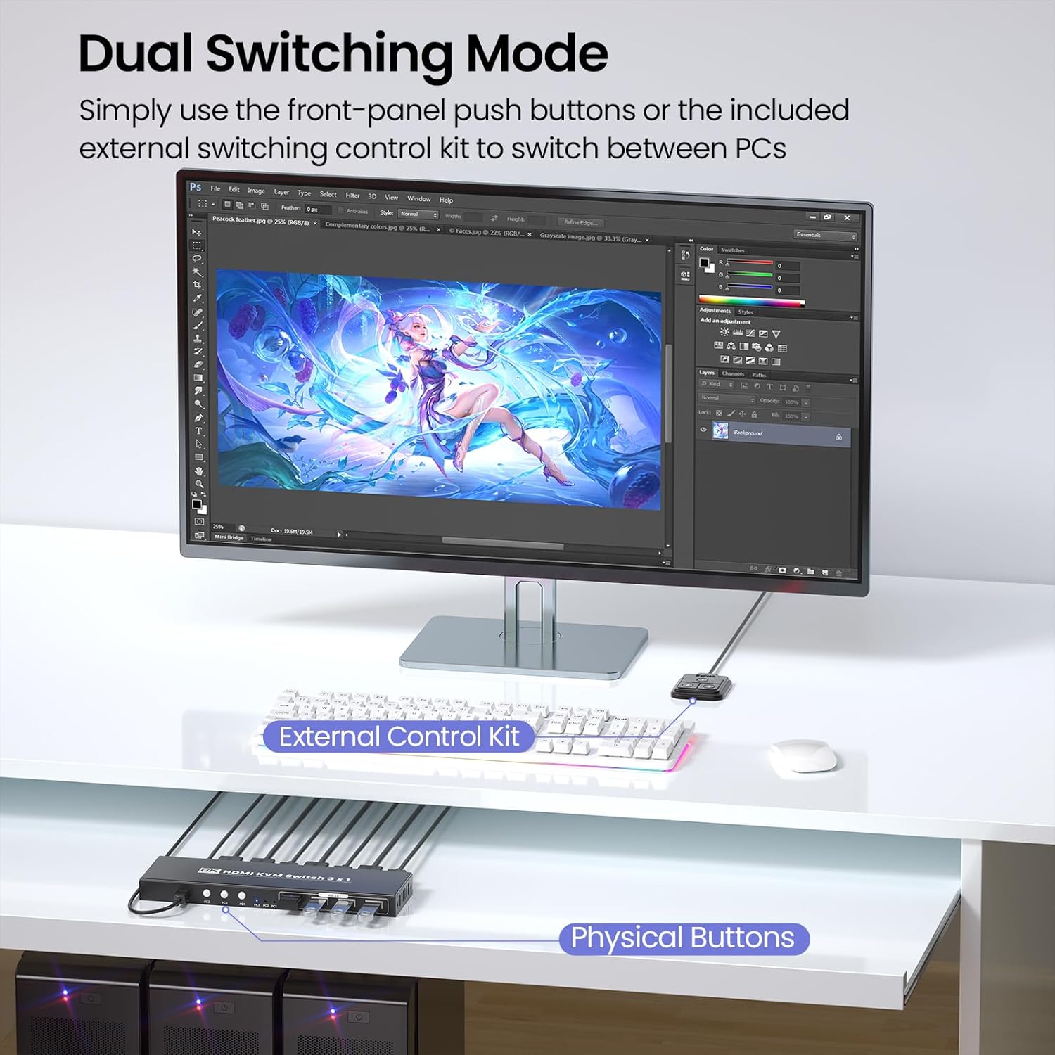 Conmutador KVM HDMI 8K60Hz 4K120Hz para 3 Computadoras - Imagen 5