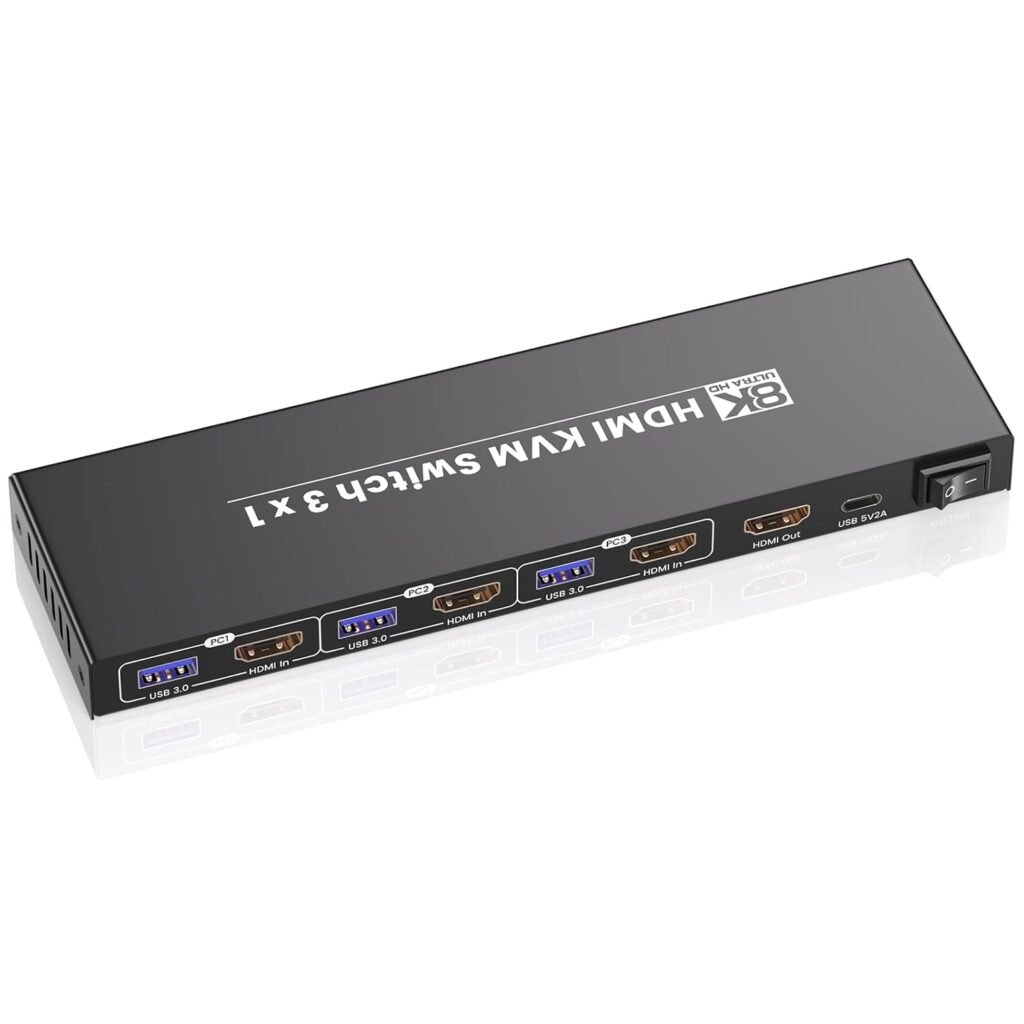 Conmutador KVM HDMI 8K60Hz 4K120Hz para 3 Computadoras