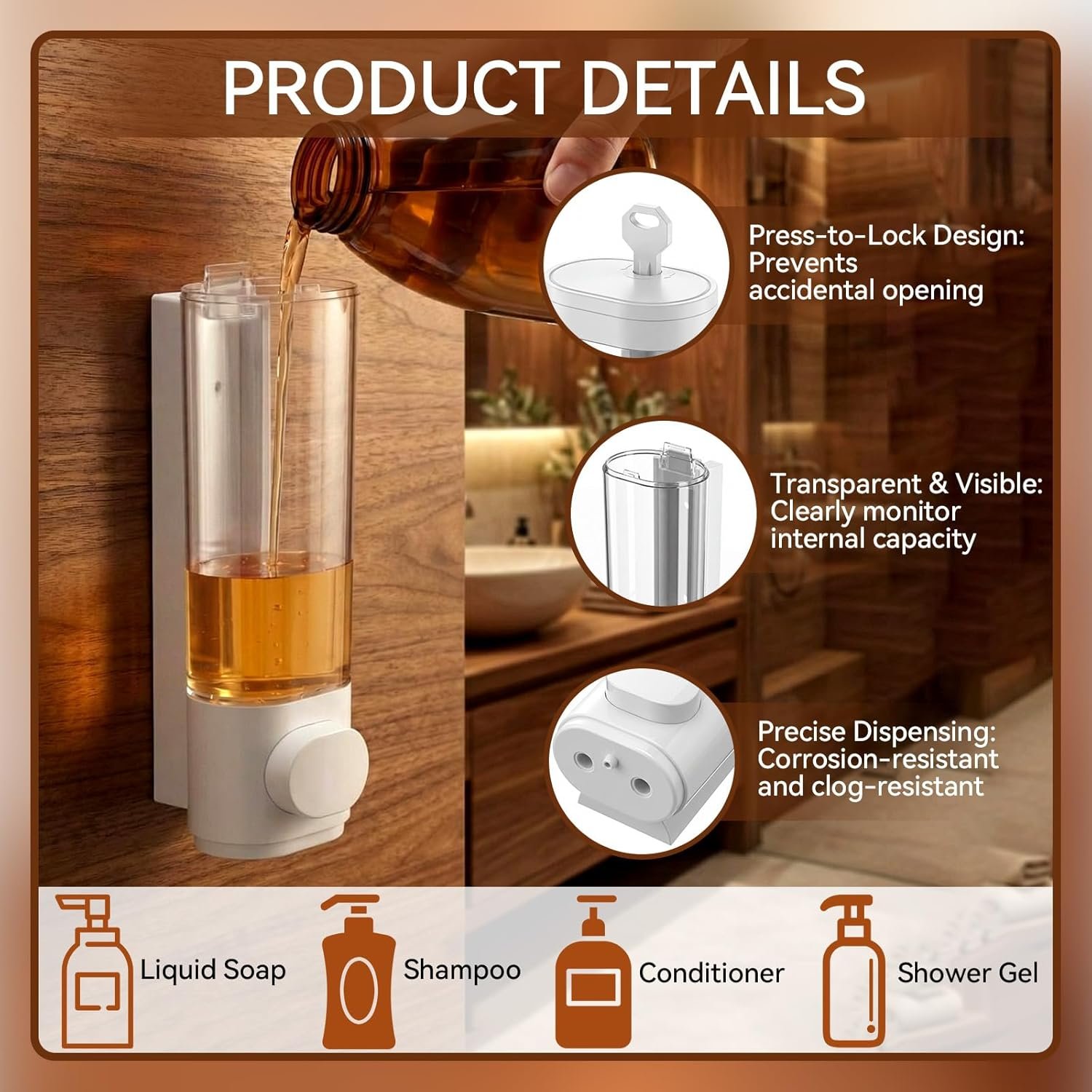 Dispensador de Jabón de Pared 300ml Blanco - Imagen 4