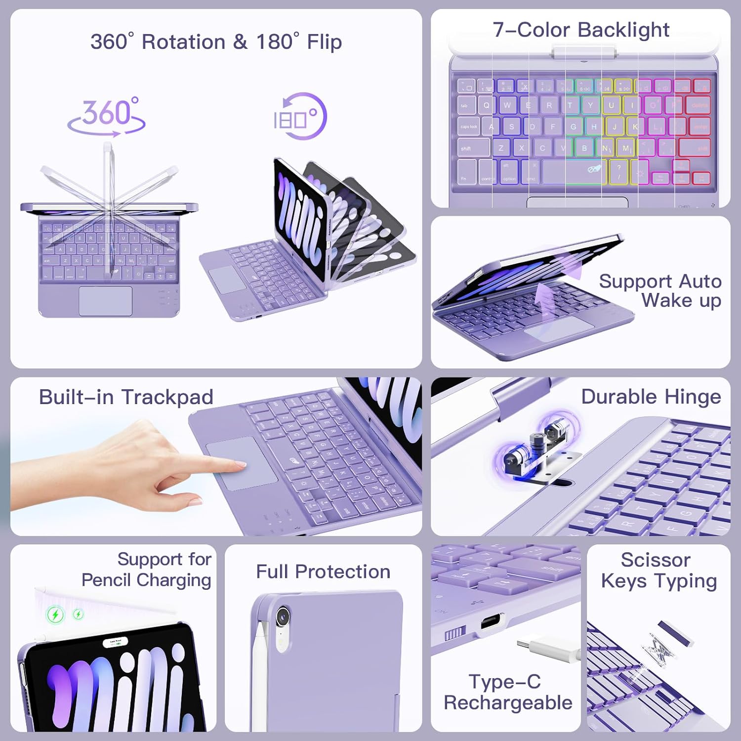 Funda Teclado para iPad Mini 7 y 6 - Rotación 360° - Imagen 3