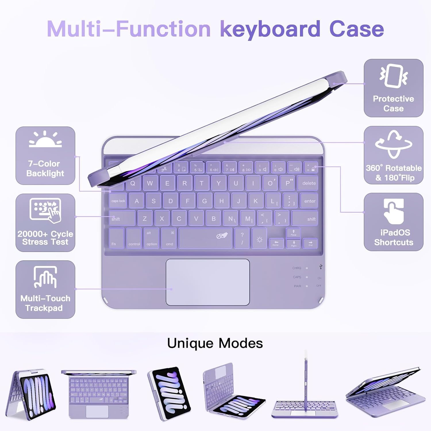 Funda Teclado para iPad Mini 7 y 6 - Rotación 360° - Imagen 4