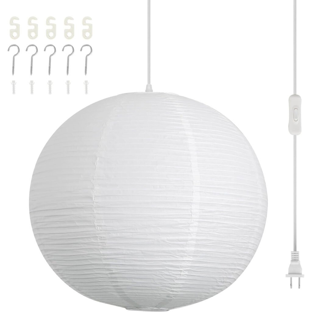 Lámpara Colgante de Papel de Arroz 23.6in con Cable de 19.7FT