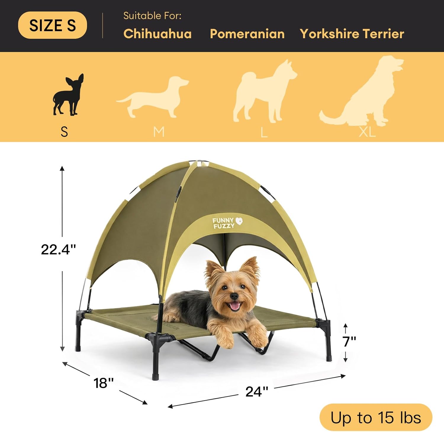 🐶 Cama elevada Funny Fuzzy con toldo para perro pequeño 🌤️ - Imagen 4