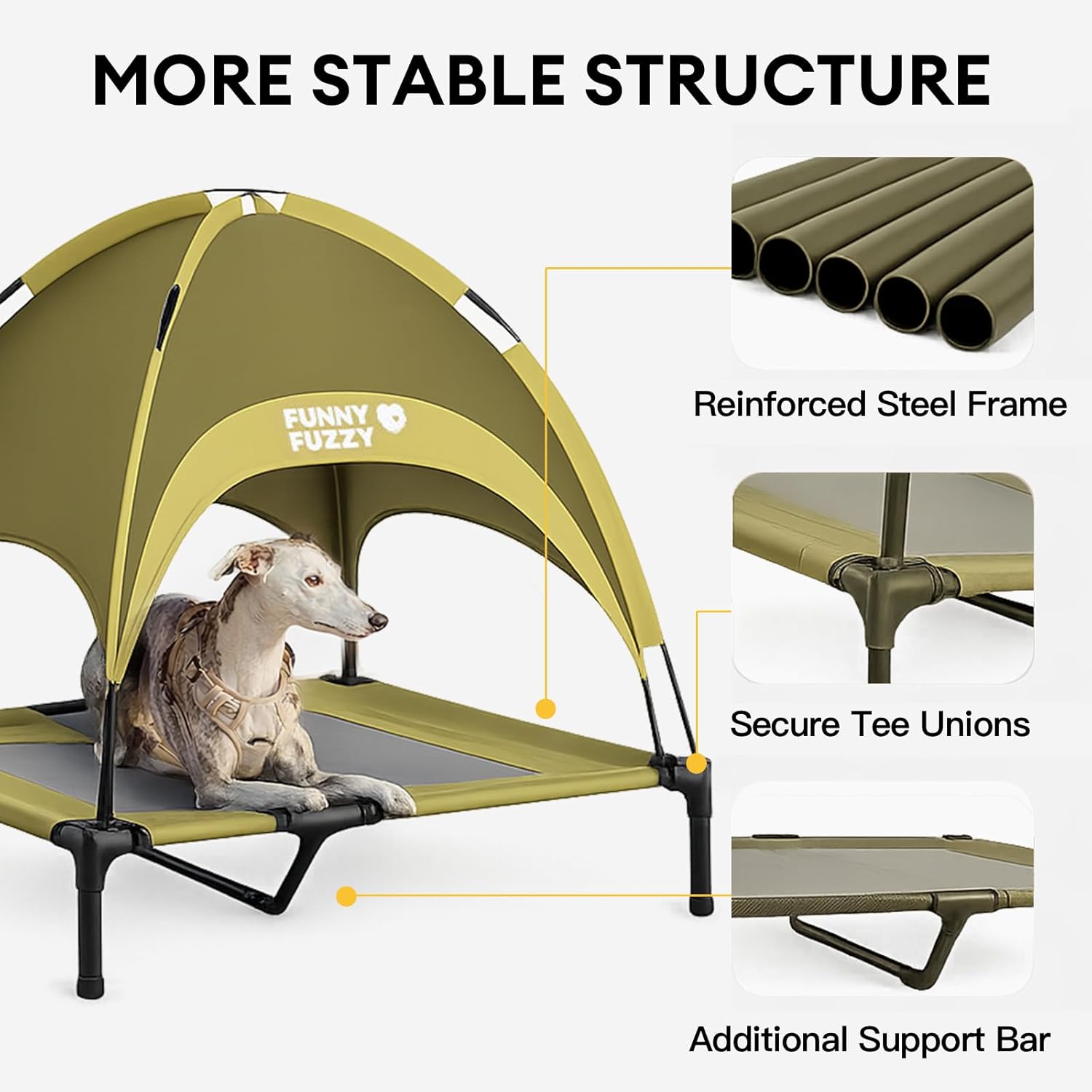 🐶 Cama elevada Funny Fuzzy con toldo para perro pequeño 🌤️ - Imagen 5