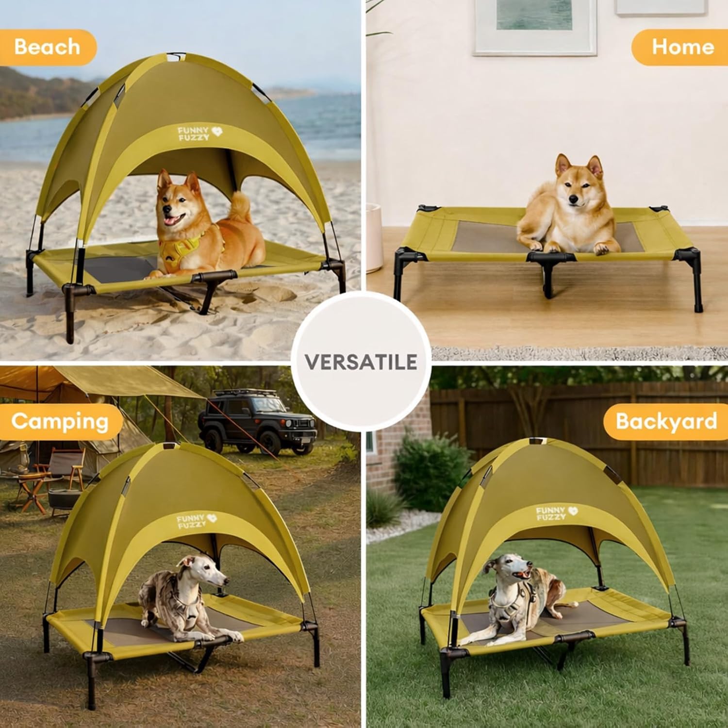 🐶 Cama elevada Funny Fuzzy con toldo para perro pequeño 🌤️ - Imagen 6
