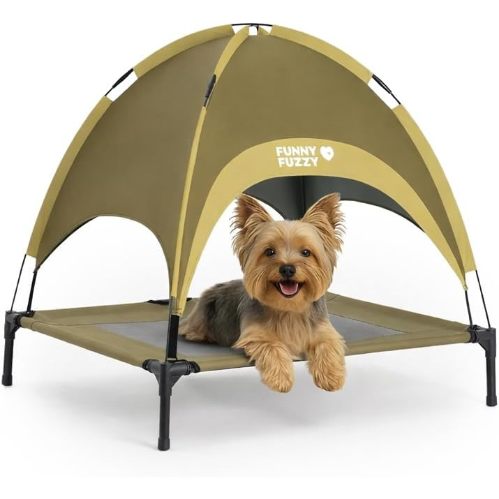 🐶 Cama elevada Funny Fuzzy con toldo para perro pequeño 🌤️