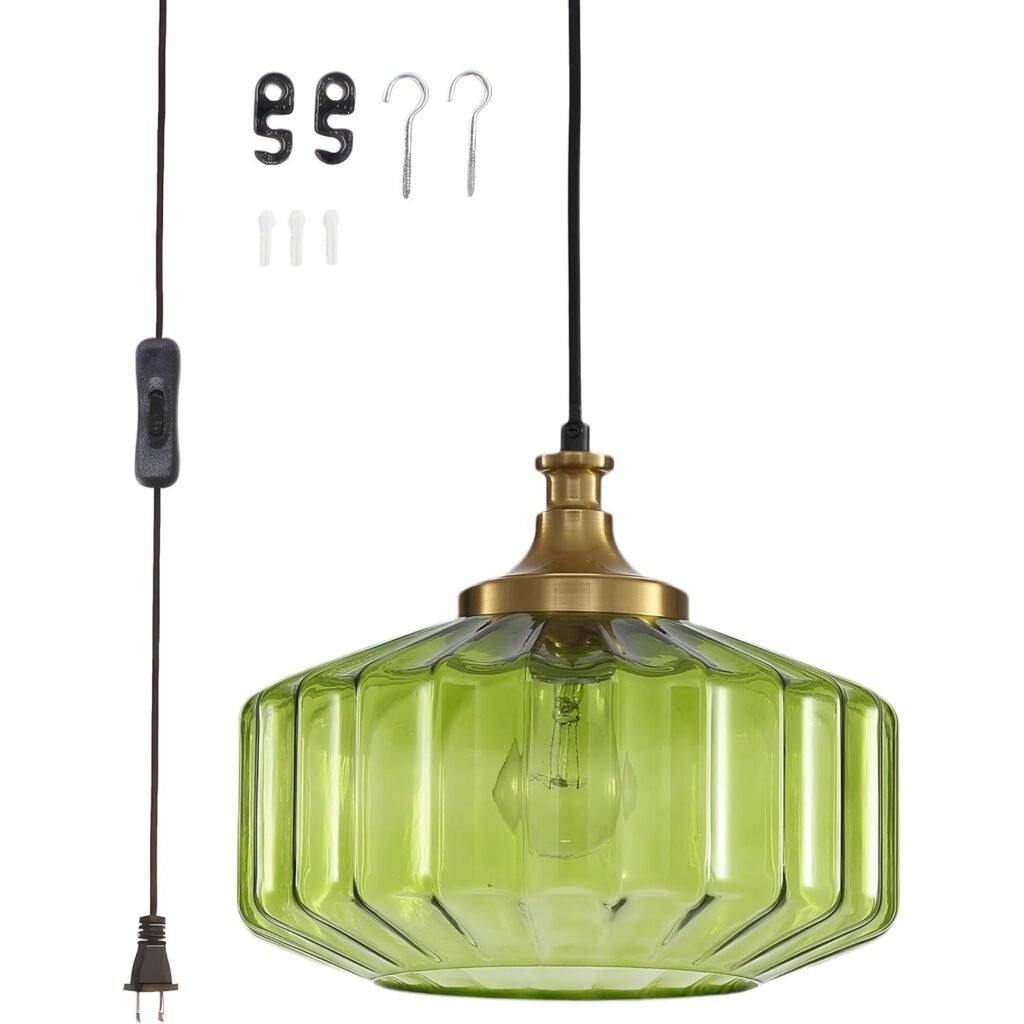 Lámpara Colgante Retro con Pantalla de Vidrio Verde