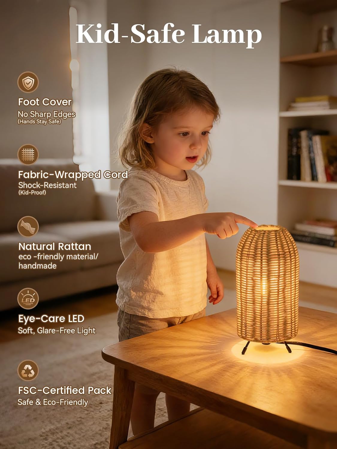 Lámpara de Mesa Infantil de Ratán INSSKY - Imagen 3