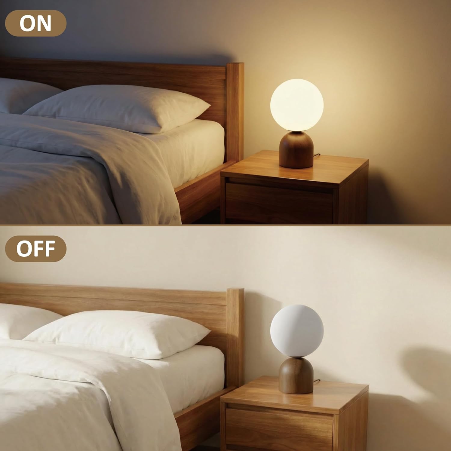 Lámpara de Mesa de Madera 9.8 pulgadas con Pantalla de Vidrio Opalino - Imagen 5