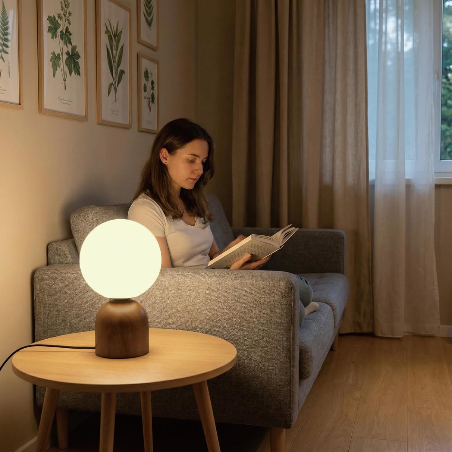 Lámpara de Mesa de Madera 9.8 pulgadas con Pantalla de Vidrio Opalino - Imagen 7