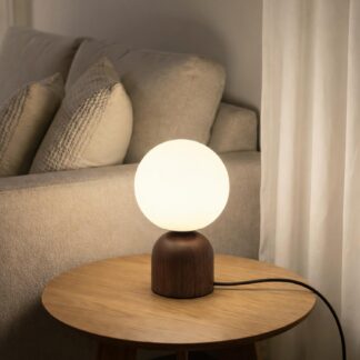 Lámpara de Mesa de Madera 9.8 pulgadas con Pantalla de Vidrio Opalino
