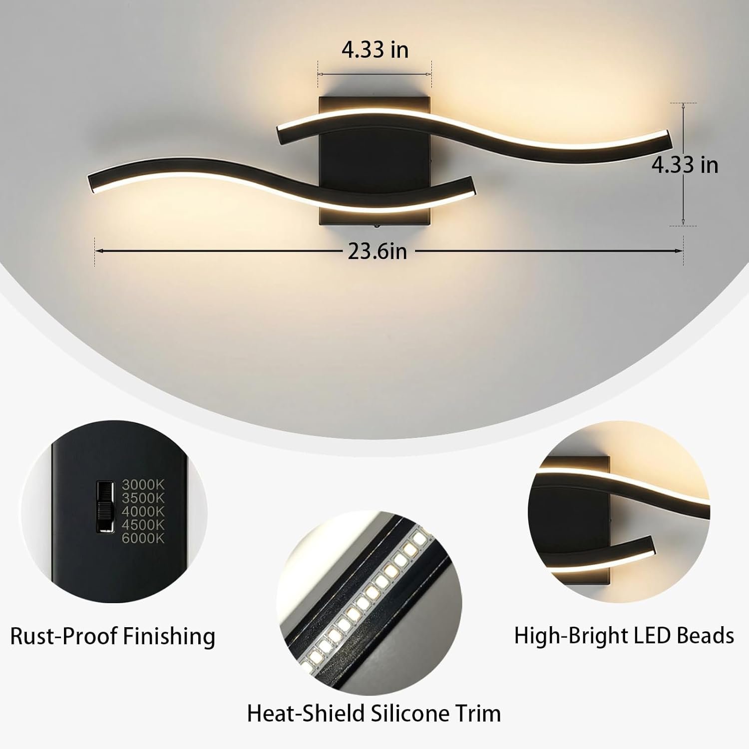 Luz de Tocador LED para Baño 23.6 pulgadas - Negro - Imagen 5