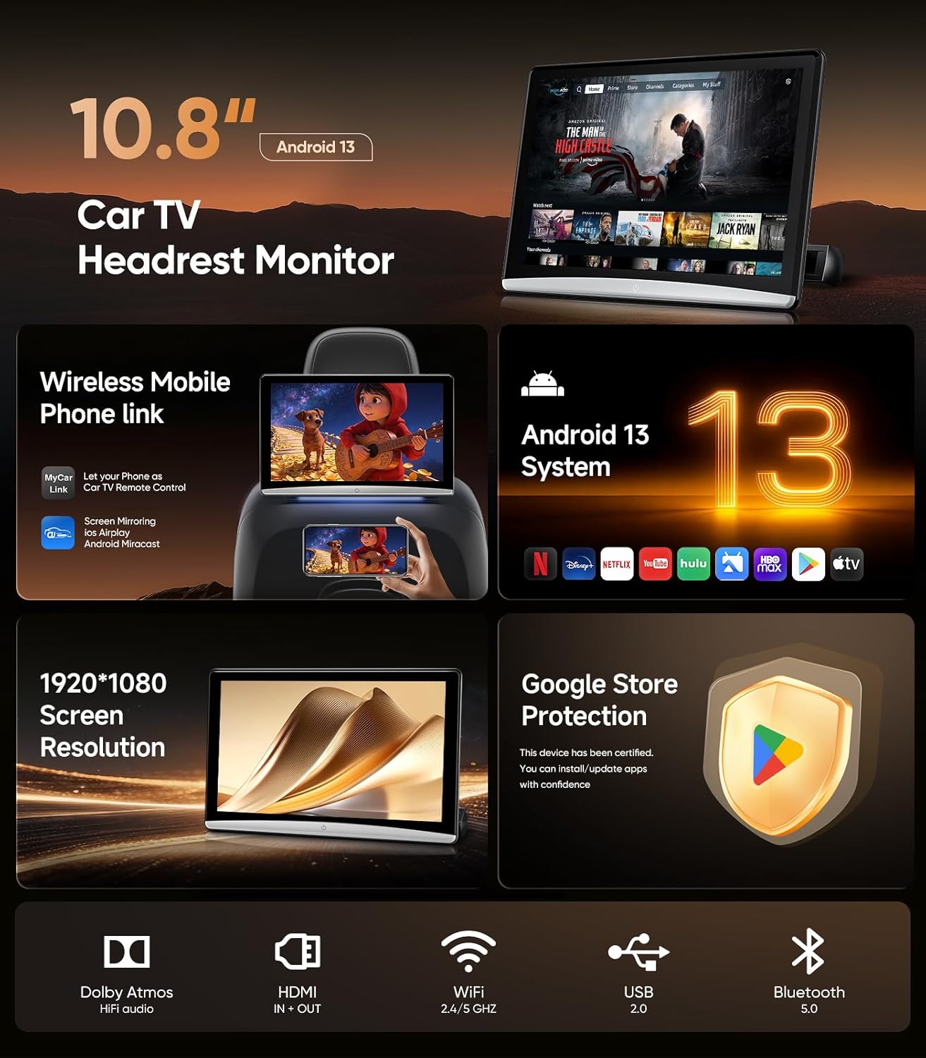 Monitor de Cabecera Android 13 de 10.8 pulgadas con WiFi 5G - Imagen 6
