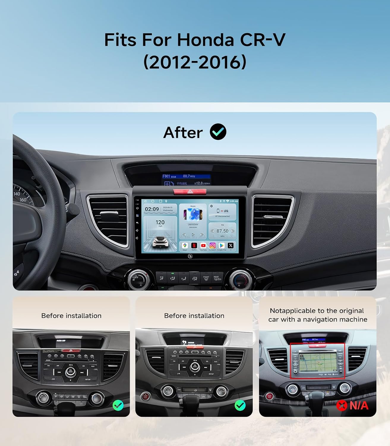 Radio de Coche 9 Pulgadas para Honda CRV 2012-2016 con CarPlay Inalámbrico - Imagen 2