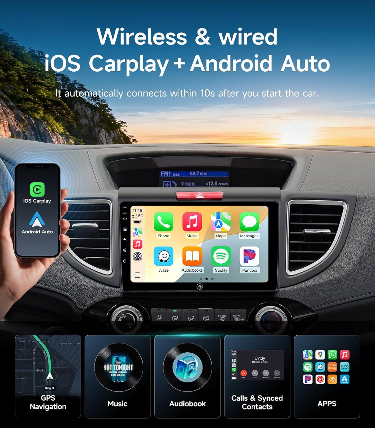 Radio de Coche 9 Pulgadas para Honda CRV 2012-2016 con CarPlay Inalámbrico - Imagen 3