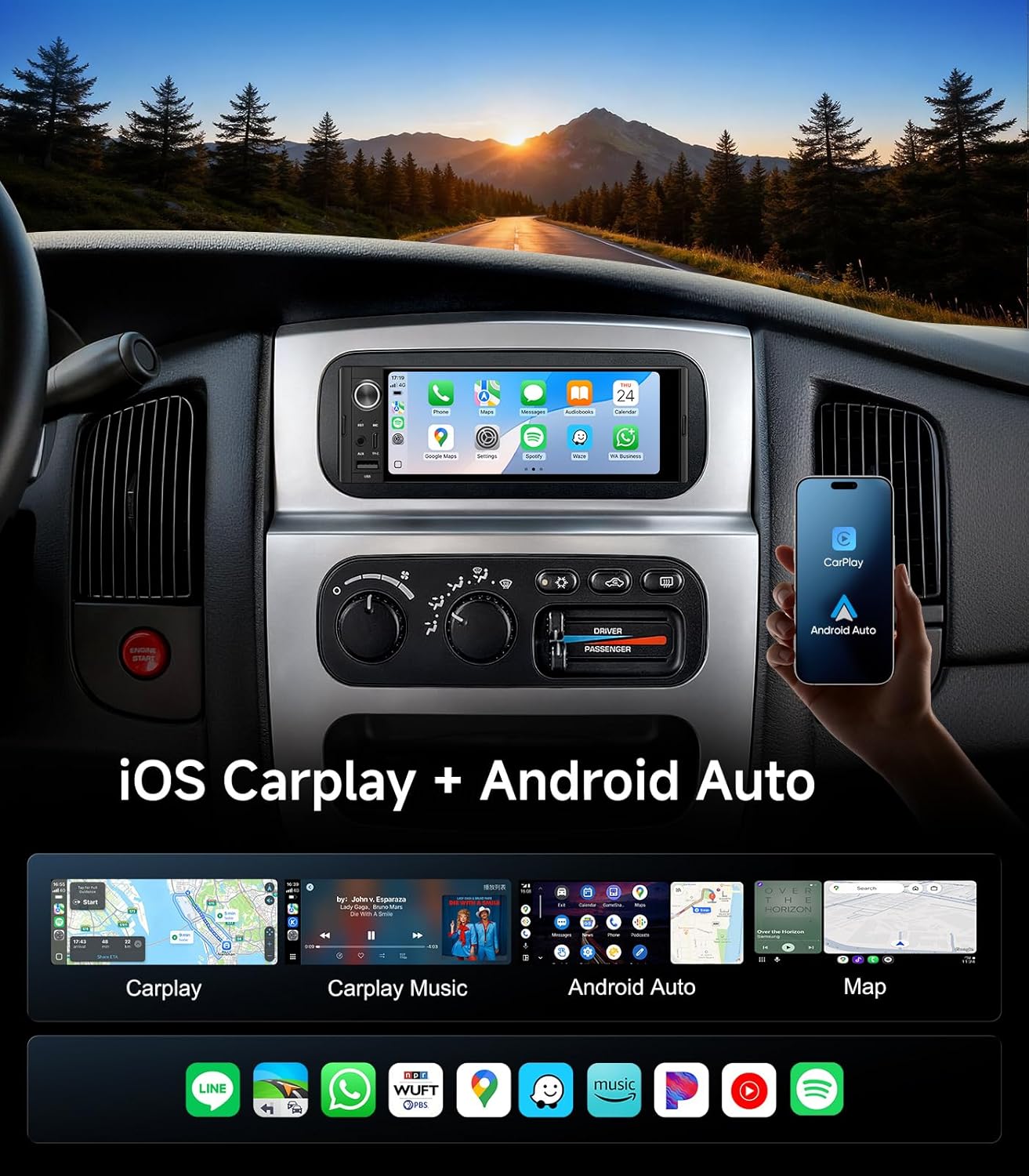 Radio de Coche DIN Único 6.36 pulgadas con CarPlay Inalámbrico - Imagen 2