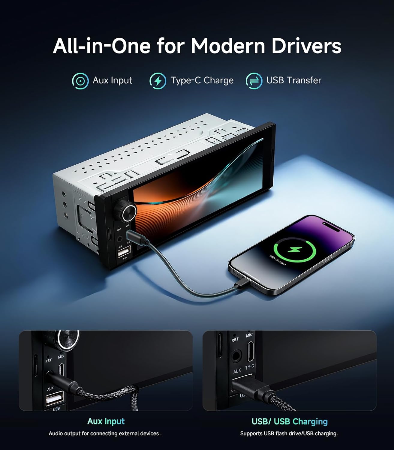 Radio de Coche DIN Único 6.36 pulgadas con CarPlay Inalámbrico - Imagen 5