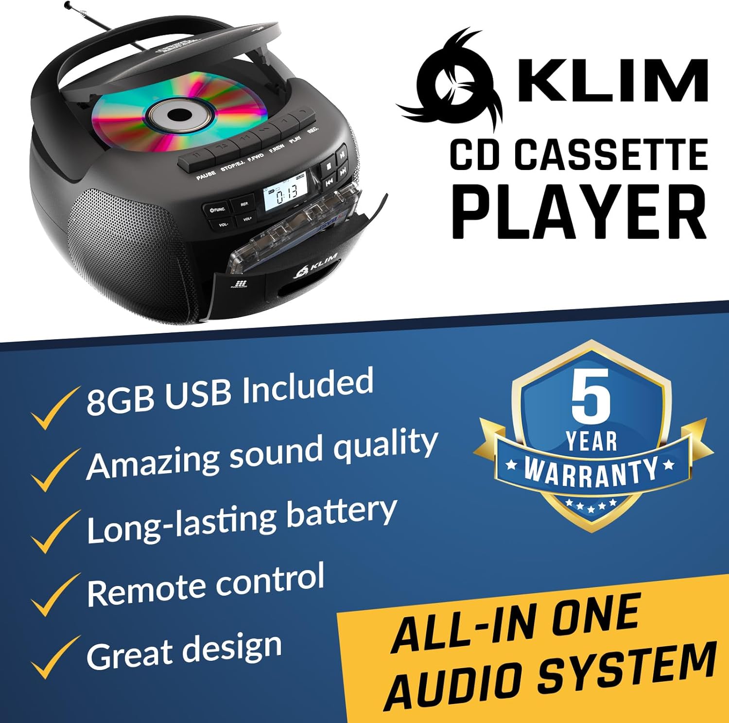 Reproductor de CD y Casete KLIM con Bluetooth y Radio AM/FM 🎶 - Imagen 2