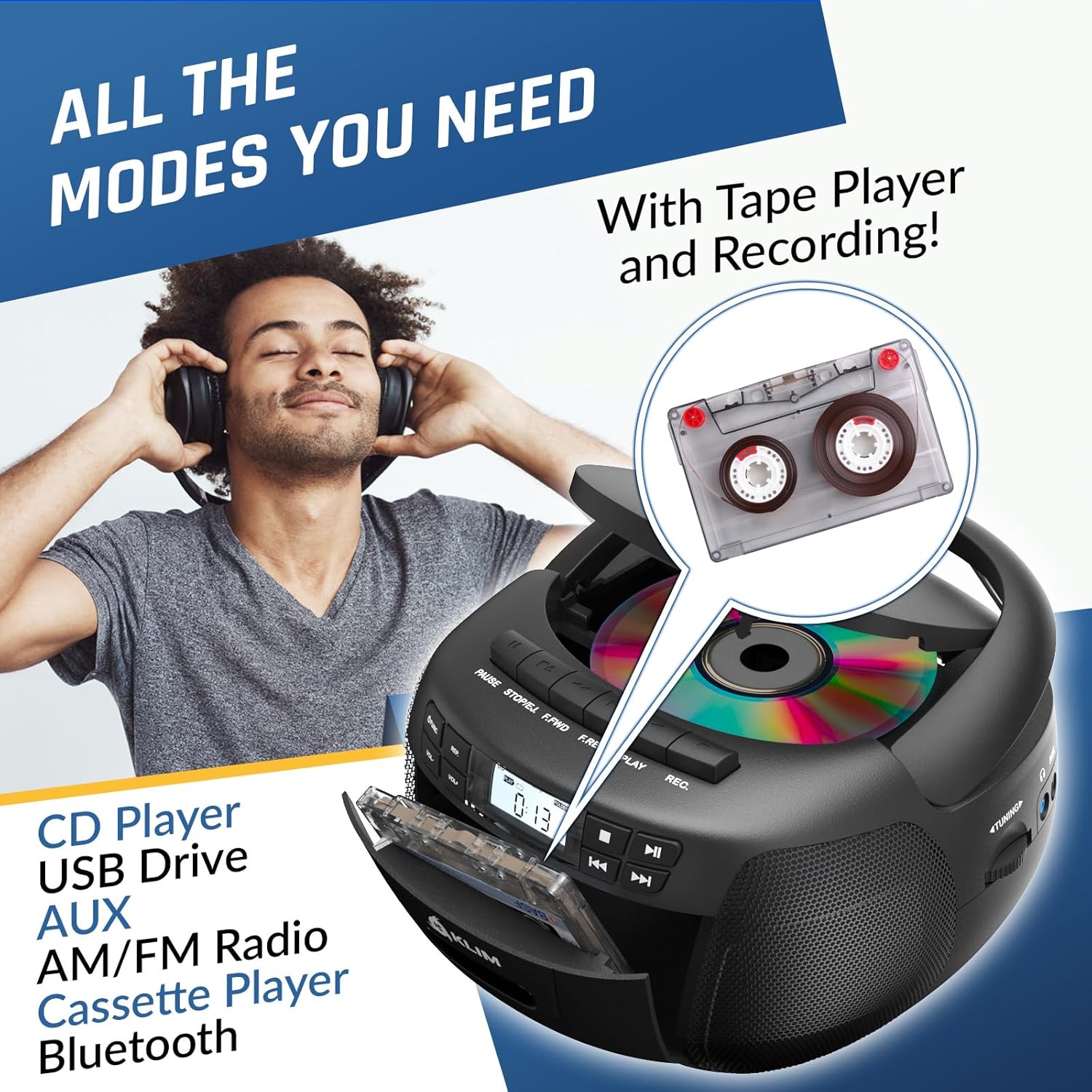 Reproductor de CD y Casete KLIM con Bluetooth y Radio AM/FM 🎶 - Imagen 3