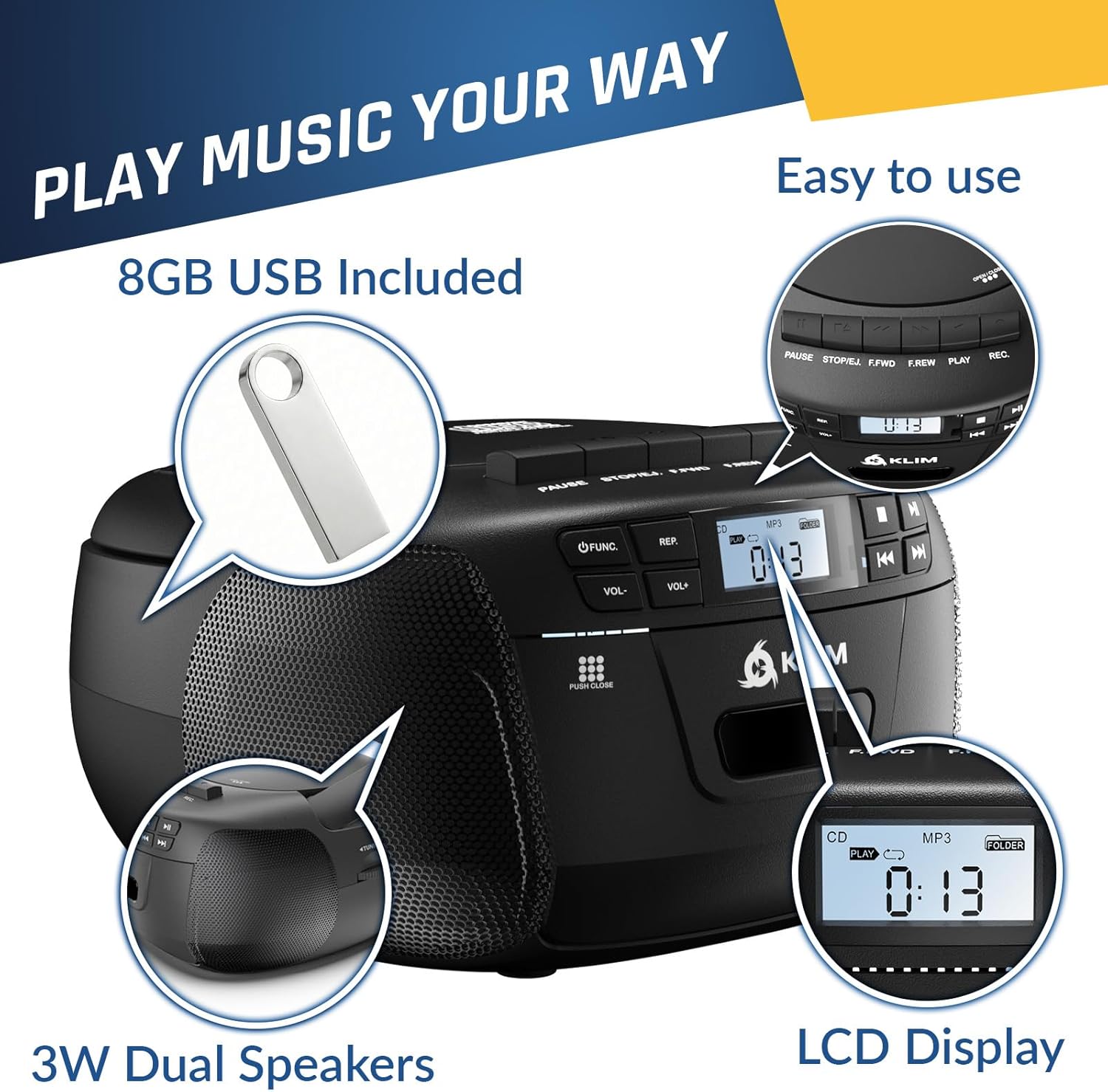 Reproductor de CD y Casete KLIM con Bluetooth y Radio AM/FM 🎶 - Imagen 5